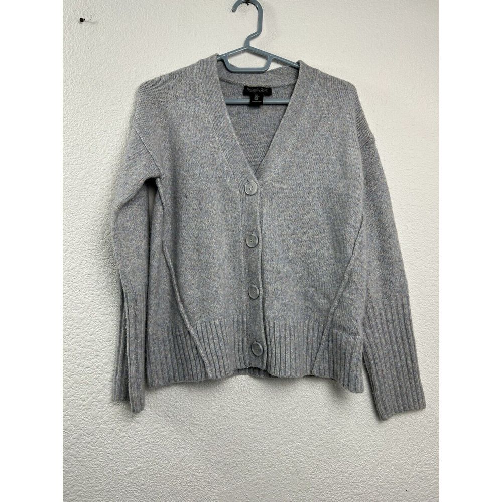 Rachel Zoe Womens Size S Button Front Raw Hem Cardigan Sweater Gray Wool Blend‎